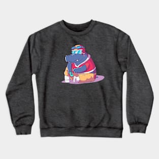 Gamer Hippo // Funny Animals Playing Video Games Crewneck Sweatshirt